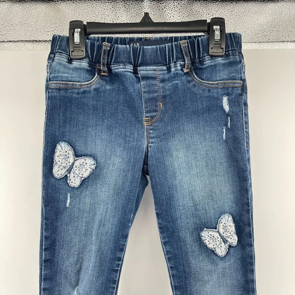 GAP Girls High Stretch Jegging Ankle Jeans Size 12 Embroidered Butterfly Patch